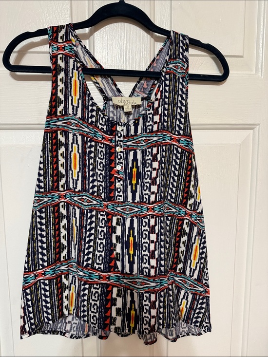 Olive & Oak Tops - Olive & Oak Black and Teal Tribal Stripe Button Tank